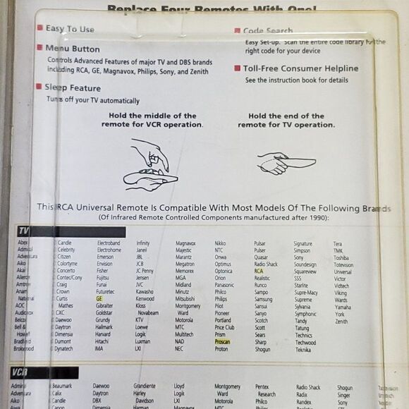 Vtg '99 RCA Universal Remote Control Niteglo 4 TV Devices VCR Cable DBS Codes - Picture 4 of 5